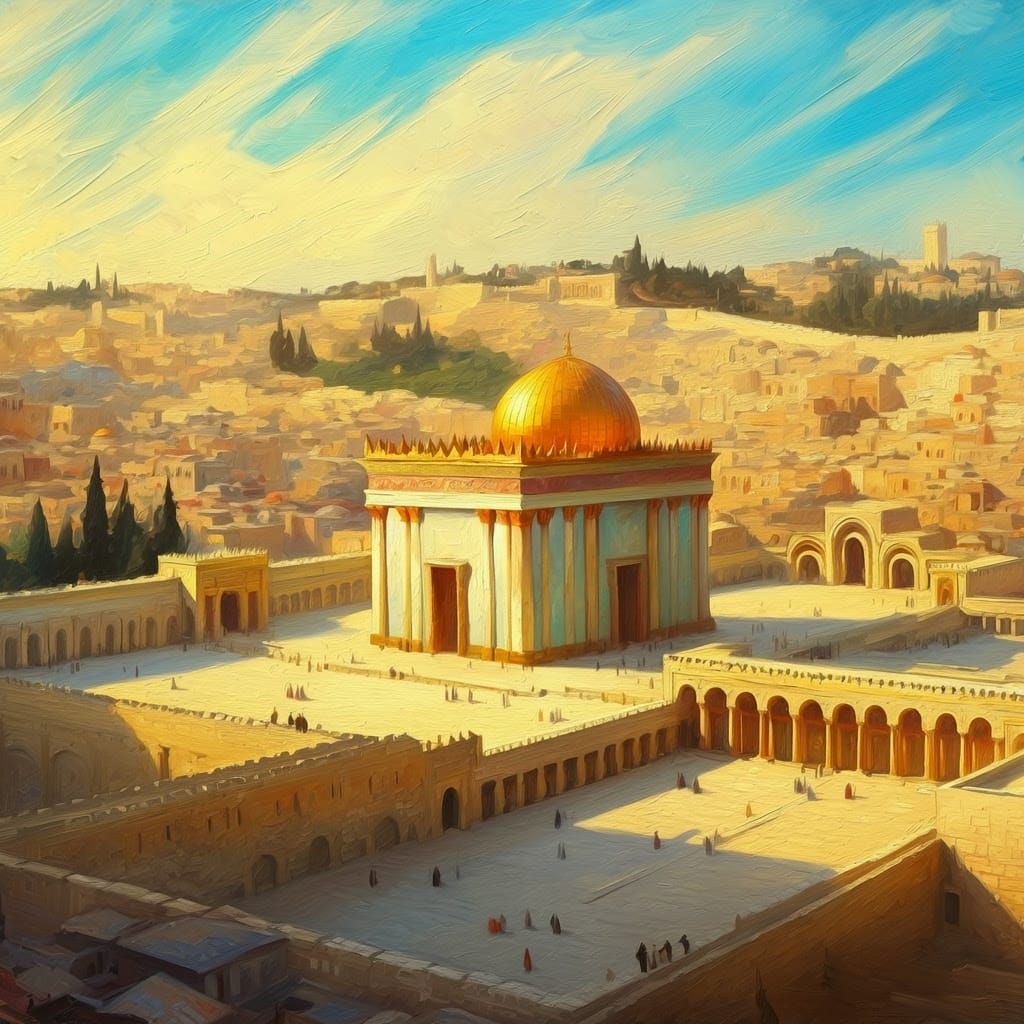 Second Temple, Jerusalem: Aerial View in Oil Painting