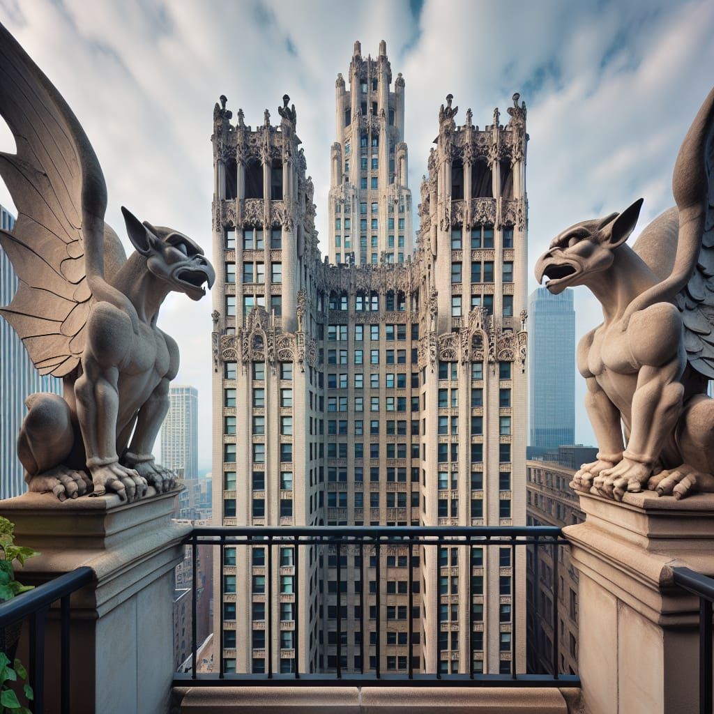 Majestic Gargoyles Adorn an Antiquated Skyscraper