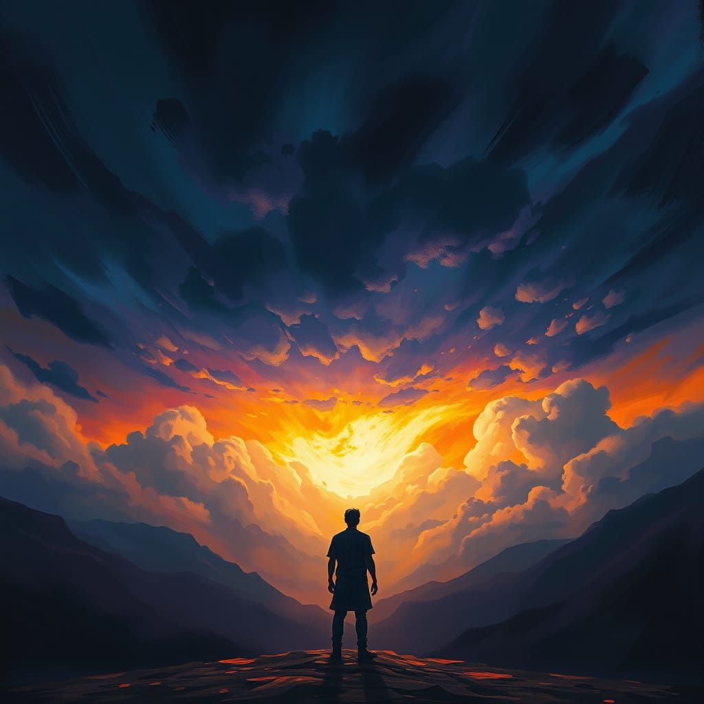 Figure Under Dramatic Sky, Expressive Landscape Style