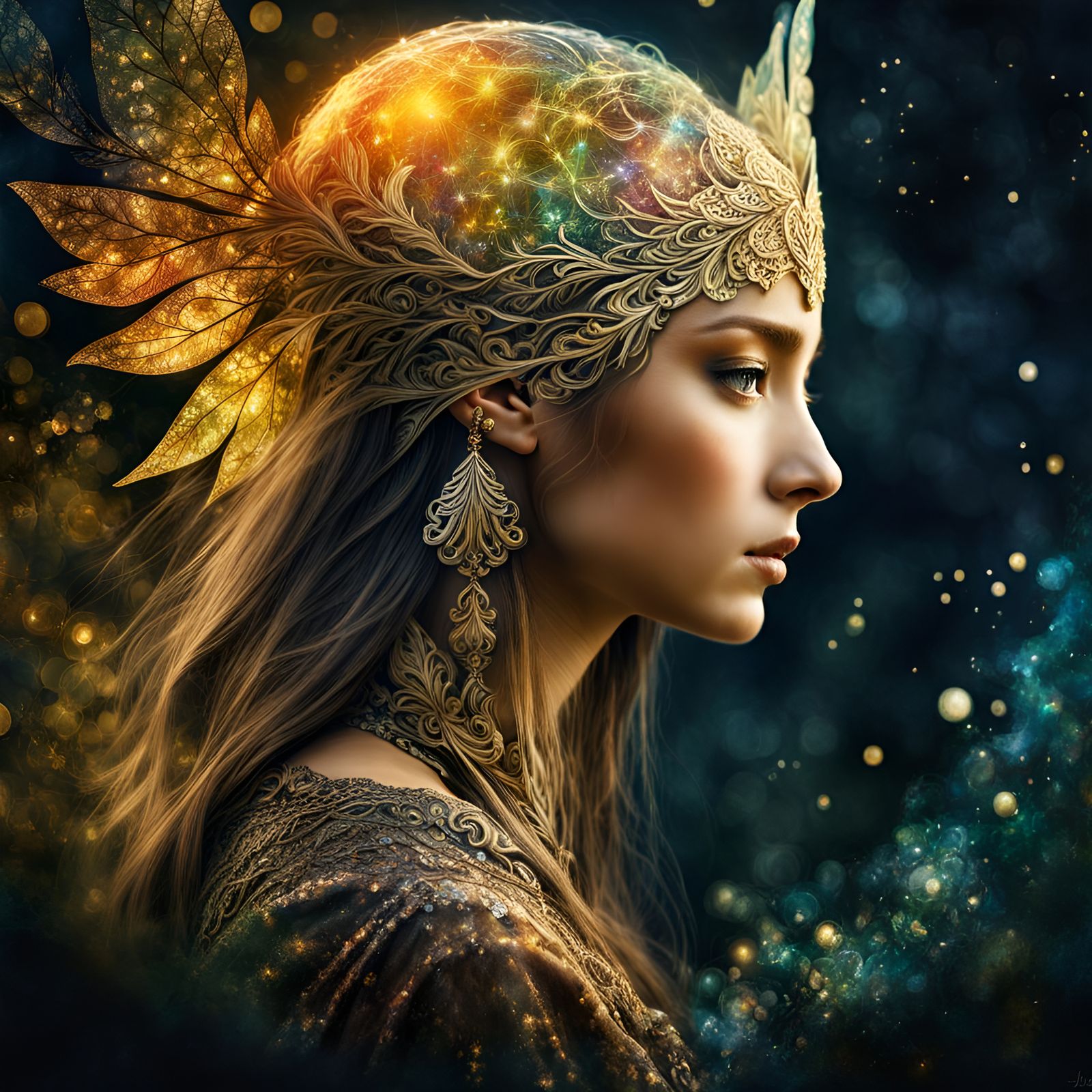 Double Exposure Elven Silhouette Fine Art Painting