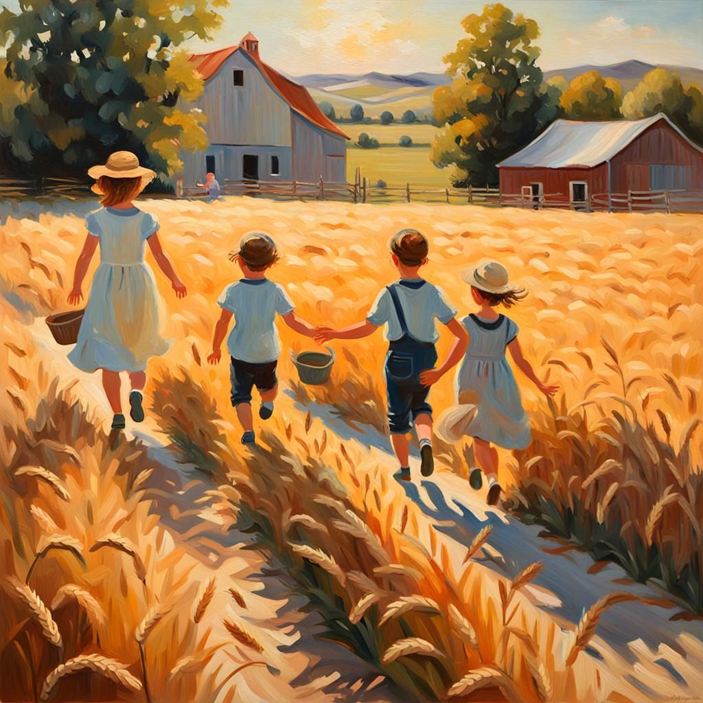 Whimsical Farm Scene in Impressionist Oil Painting
