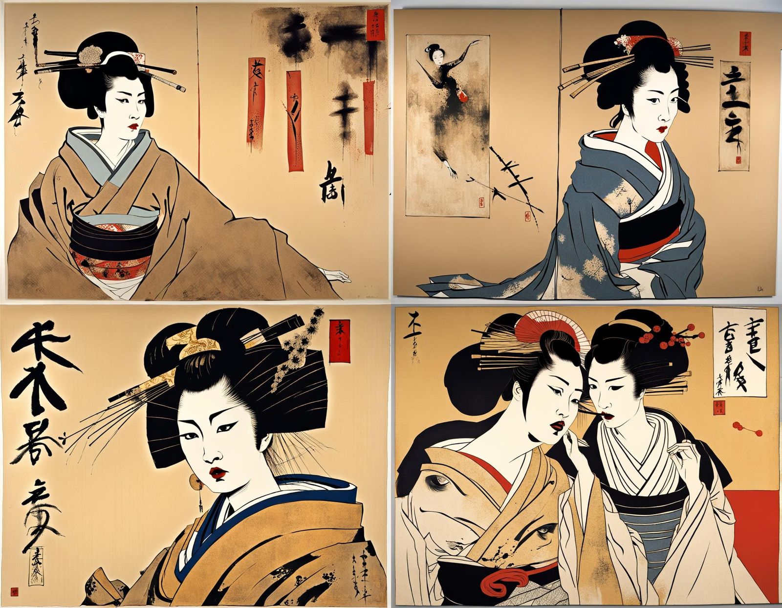Ukiyo-e Geisha with Surrealist and Abstract Influences