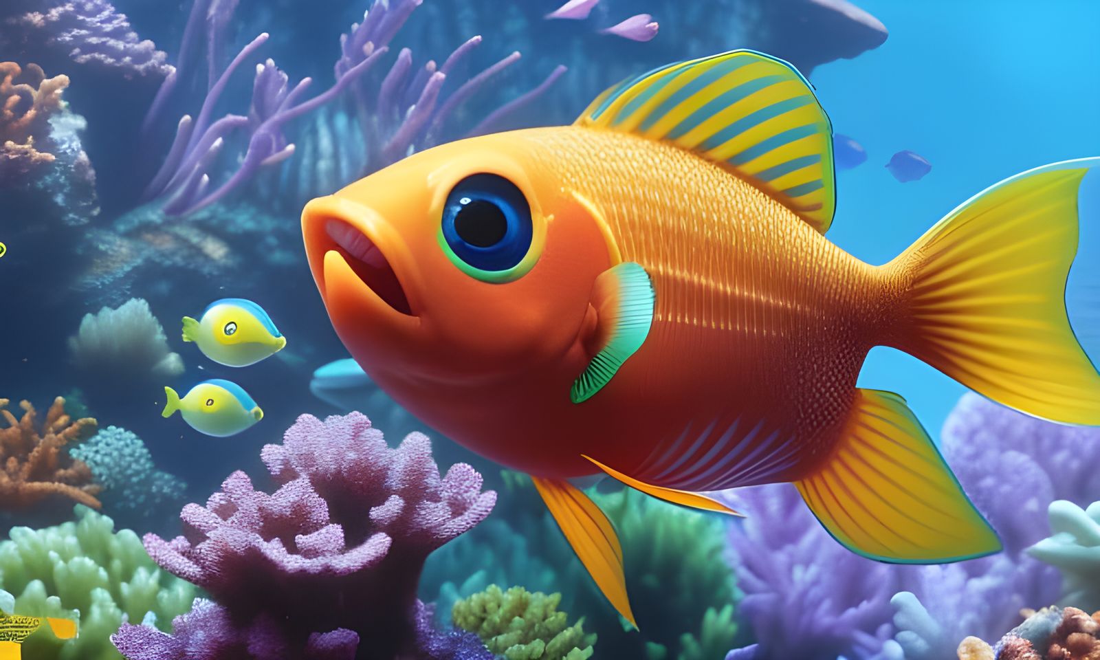 Adorable Fish in Ocean: 3D Pixar-Style Rendering