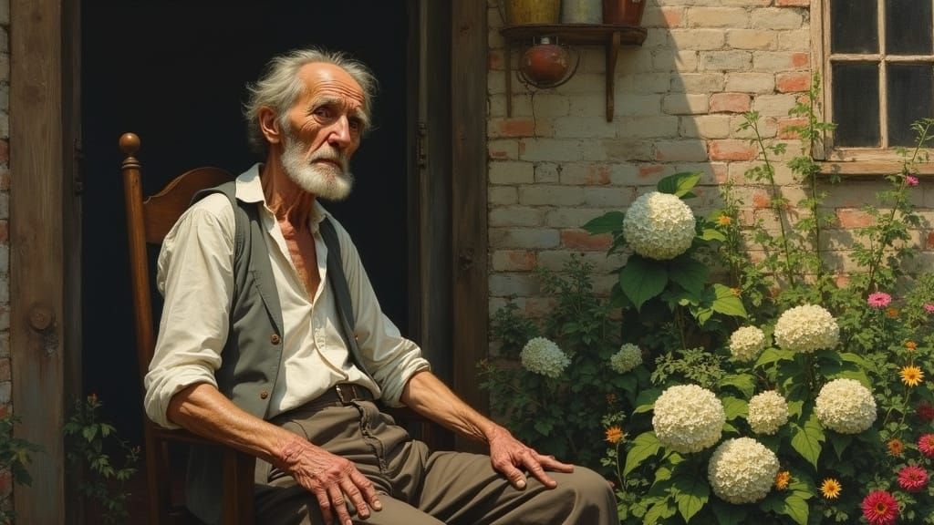 Elderly Gentleman in Reflection, Soft Chiaroscuro Lighting