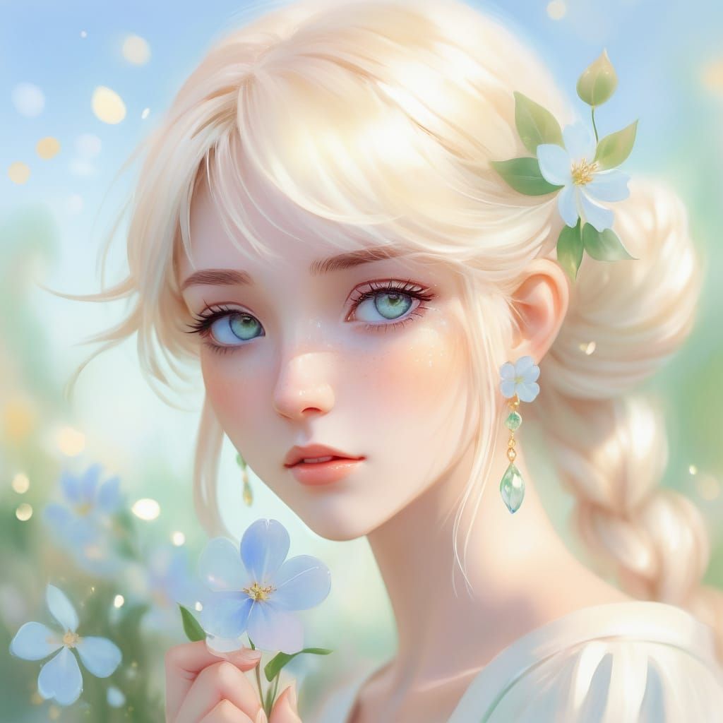 Ethereal Moe Anime Portrait in Soft Pastel Colors