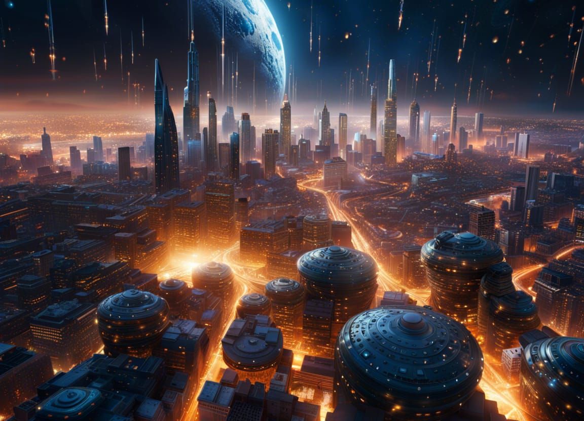 Sci-Fi City in Asteroid Belt: Detailed Matte Painting