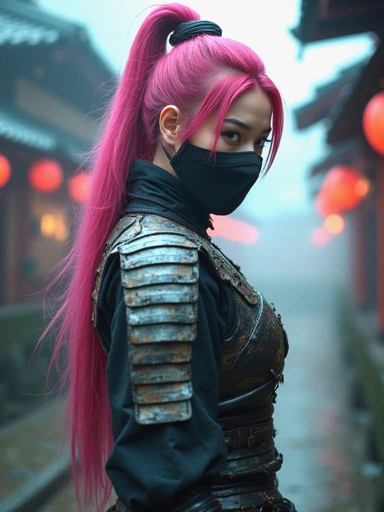 Magenta Ninja Warrior in Hyperrealistic Cinematic Style
