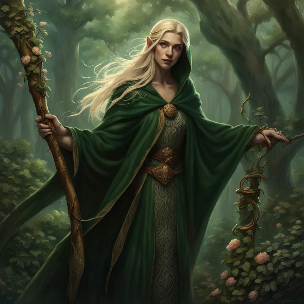 Elven Druid in Forest: Fantasy Concept Art