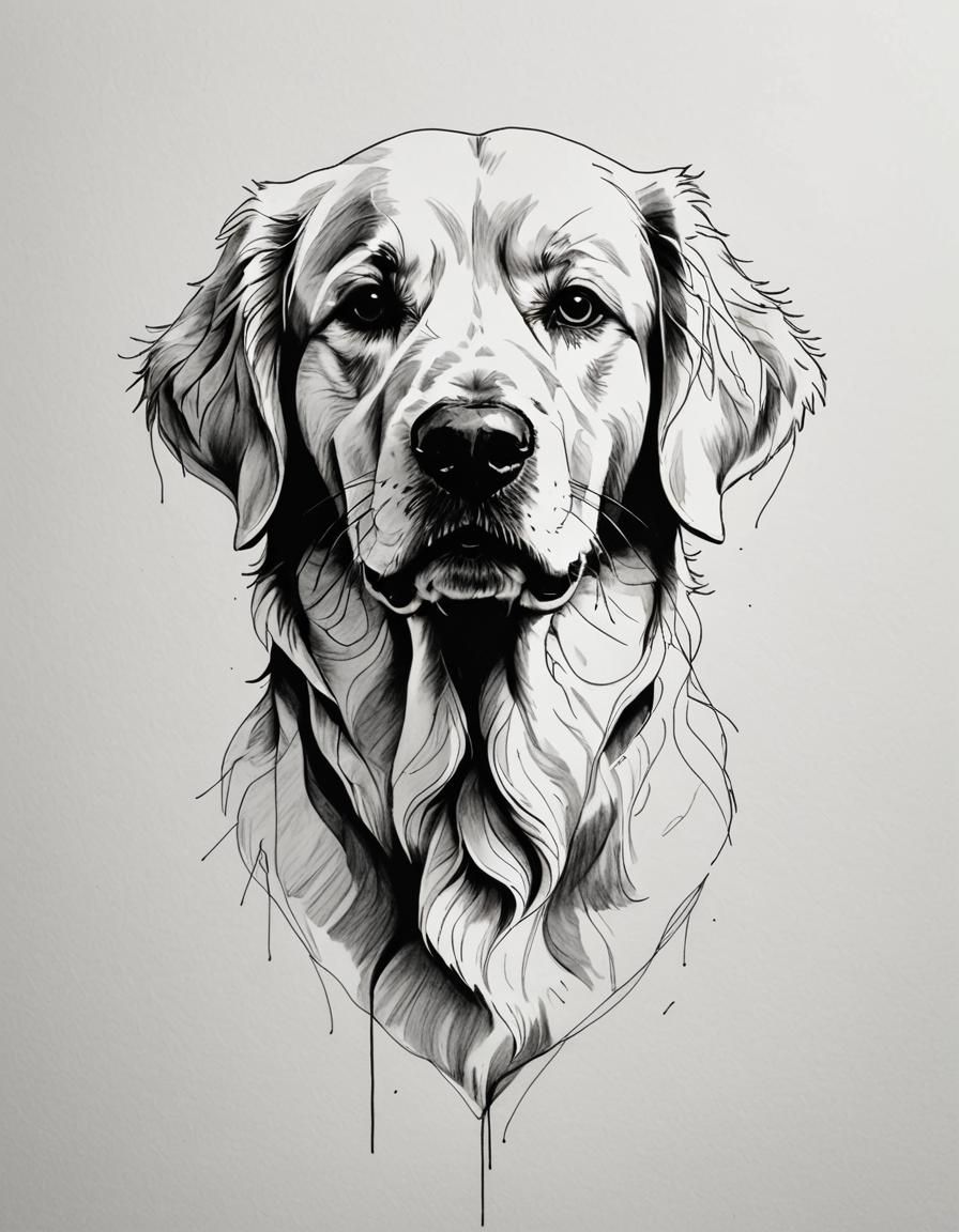 Minimalist Line Art Portrait of a Golden Retriever