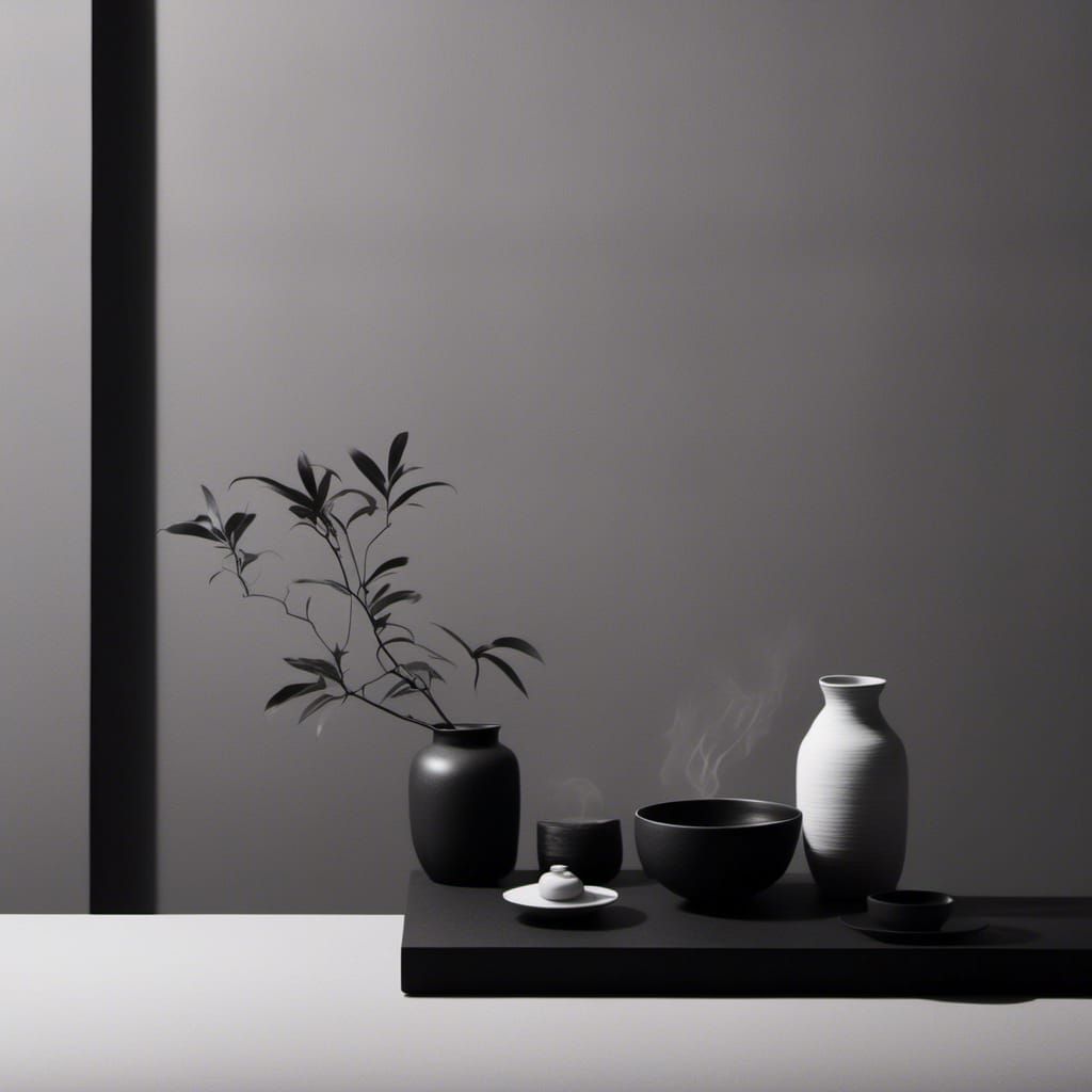 Minimalist Monochrome Japanese Tea Ceremony at Night