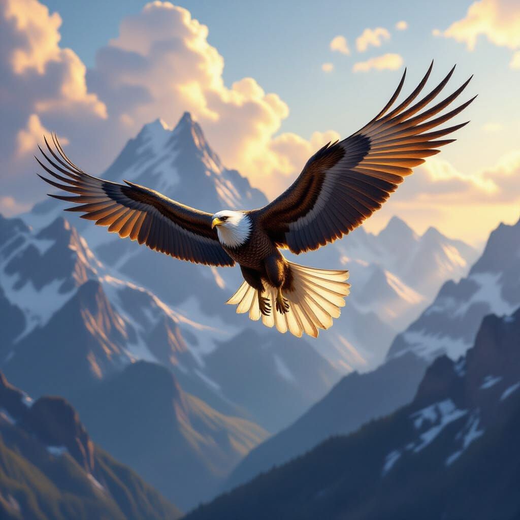 Majestic Griffin Soars Over Mountains in Cinematic Light