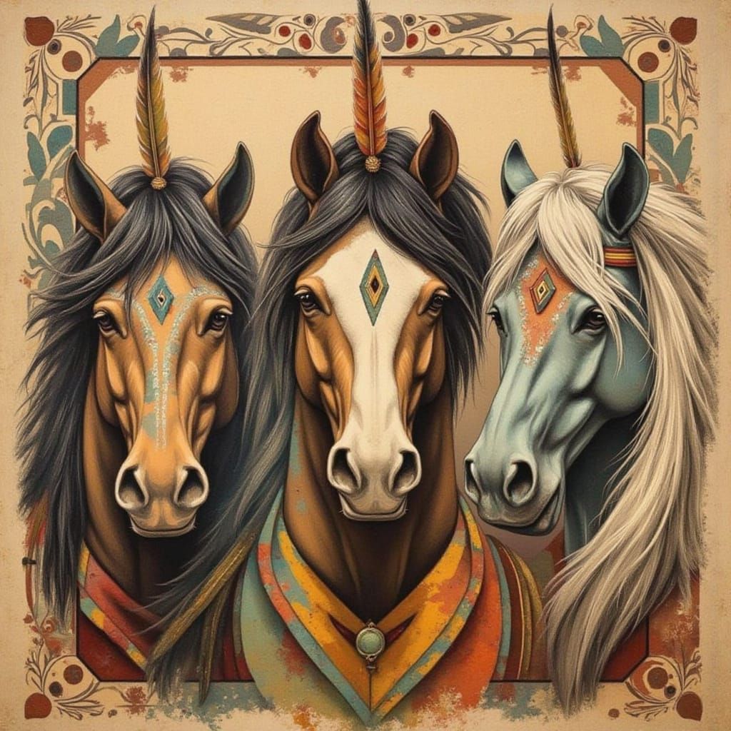 Majestic Horse Heads with Spiritual Markings
