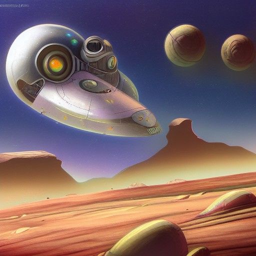 Spaceship on Alien Planet in Erol Otus Style