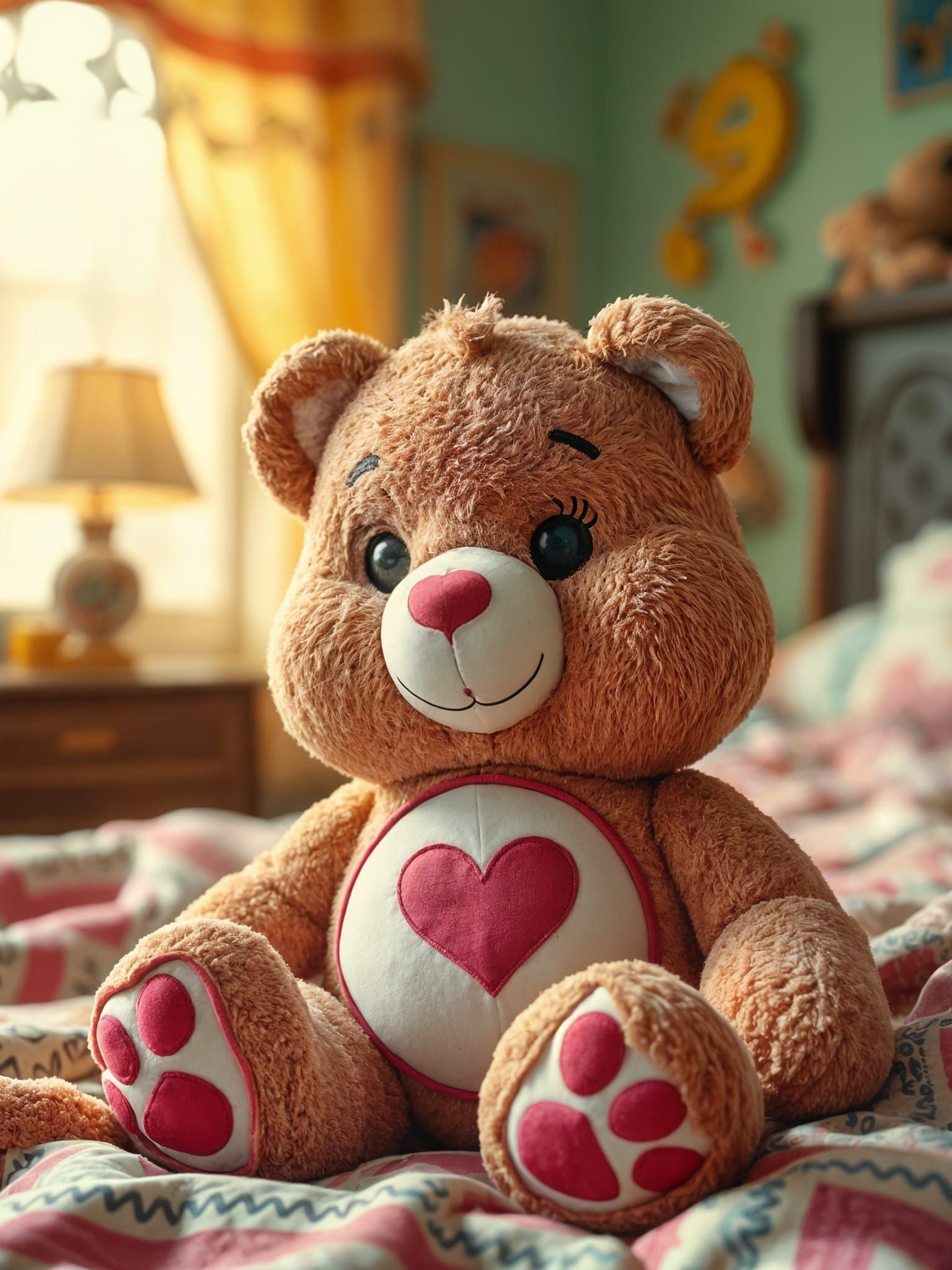 Vintage Care Bear Toy in 1980s Bedroom