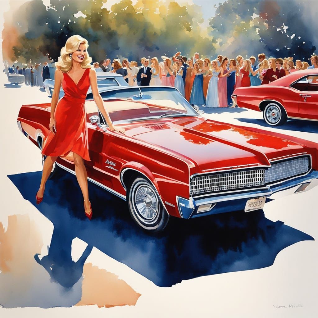 Vanna White and 1968 Mercury Cougar Watercolor