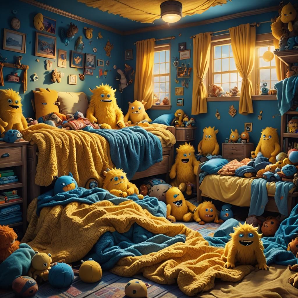 Yellow Monsters Hide Under Blankets: Fantasy Art