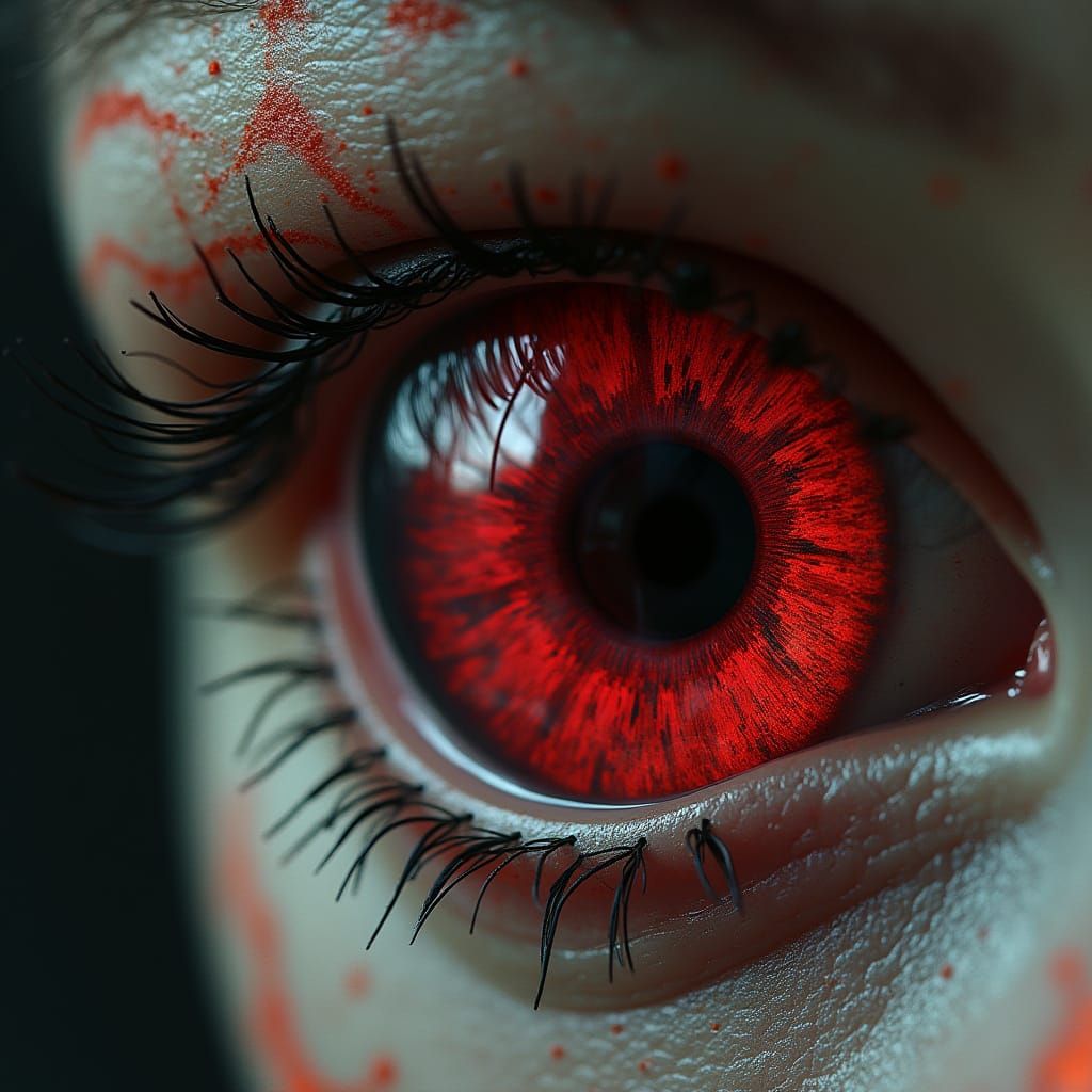Biomechanical Hidden Door in Enigmatic Girl's Red Eye