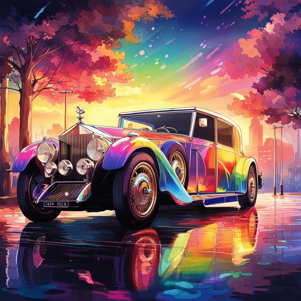 Rainbow Rolls-Royce Phantom in Anime Style
