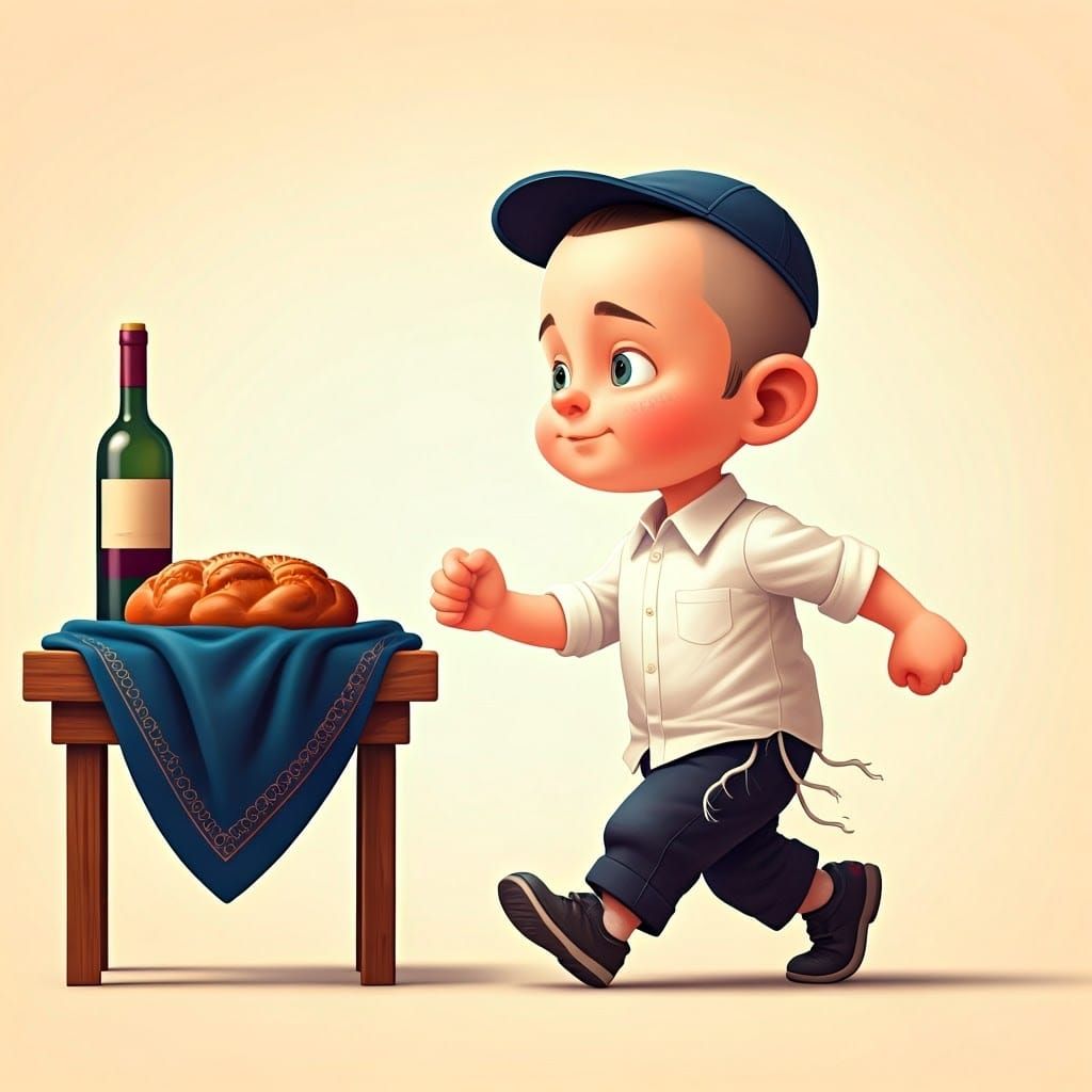 Jewish Boy with Challah Bread, Vibrant Digital Art