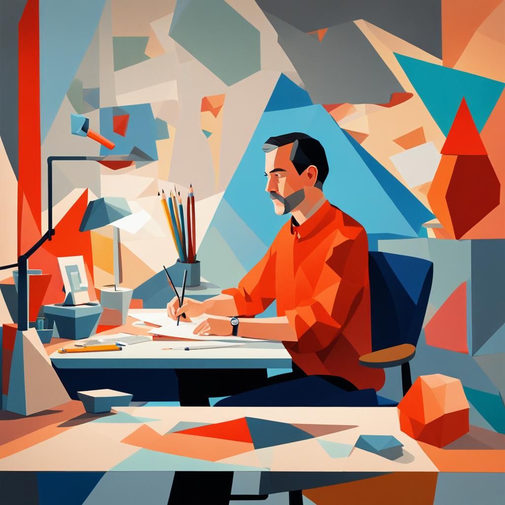 Minimalist Writer Portrait in Geometric Art Style