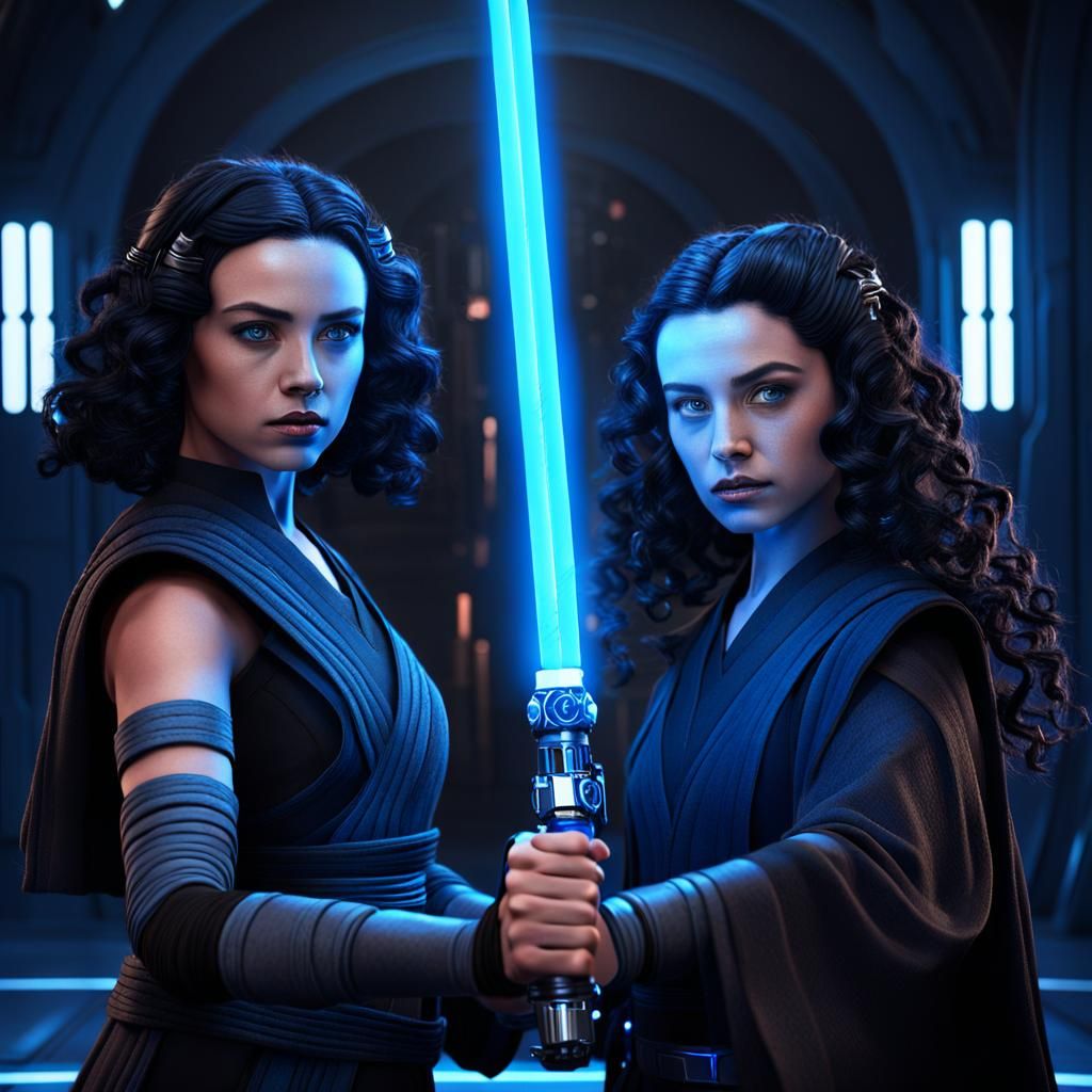 Female Jedi Master Teaching Apprentice, Detailed Matte Paint...