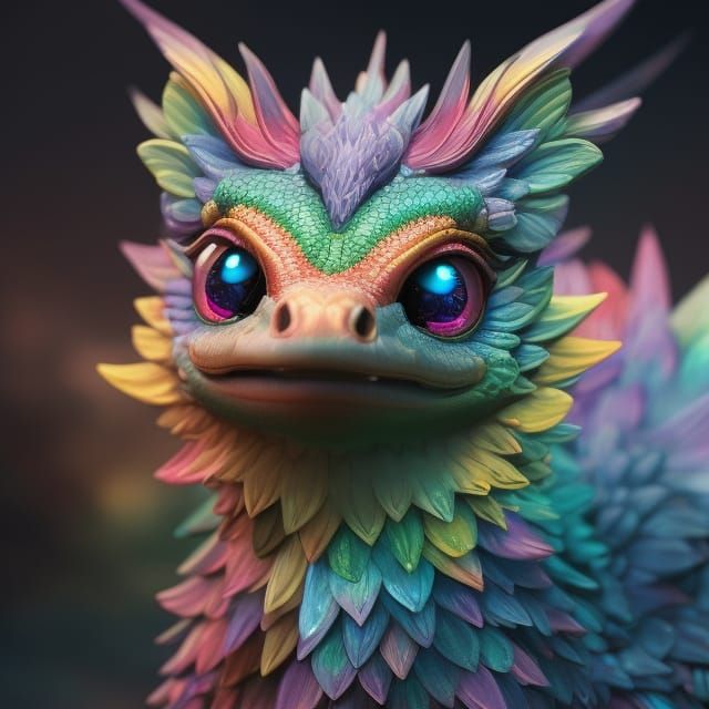 Cute Rainbow Dragon Portrait in 3D Digital Art