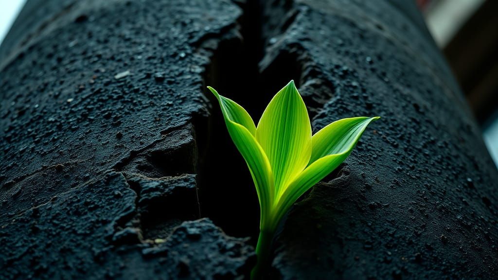 Surreal Green Lily Blooms from Urban Lamppost