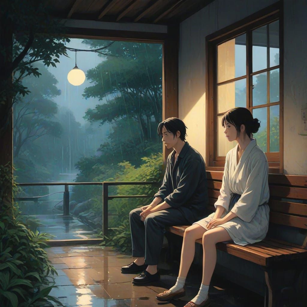 Soulful Rainy Reflections in Watercolor Style