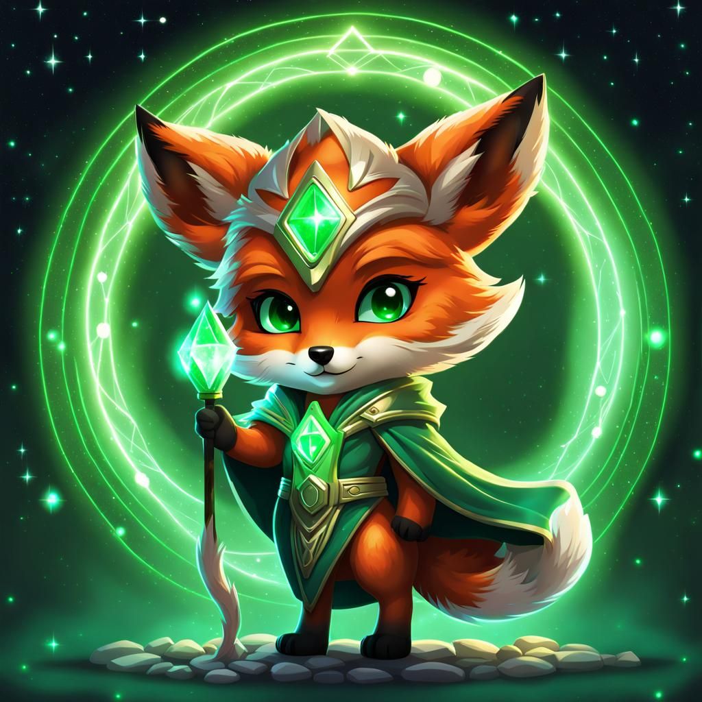 Chibi Fox as Cosmic Wizard in Digital Art