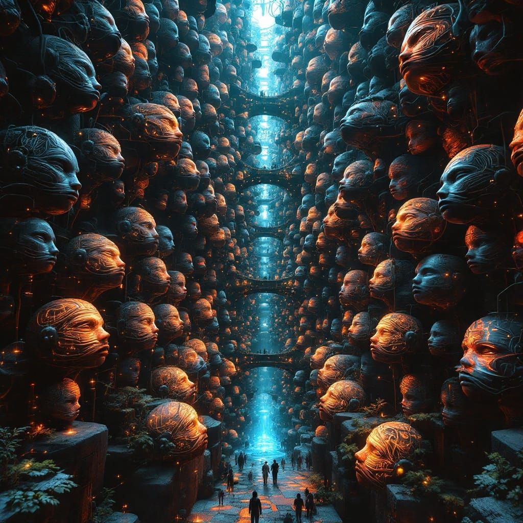 City of Living Masks in a Surreal Neural Network Park