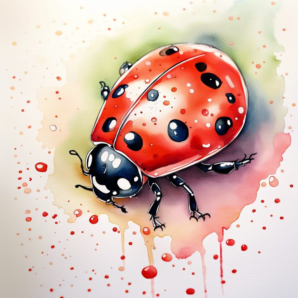 Cute Chibi Ladybug in Watercolor Style