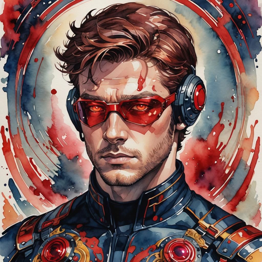 Cyclops Portrait in Nouveau Vague Watercolor Style