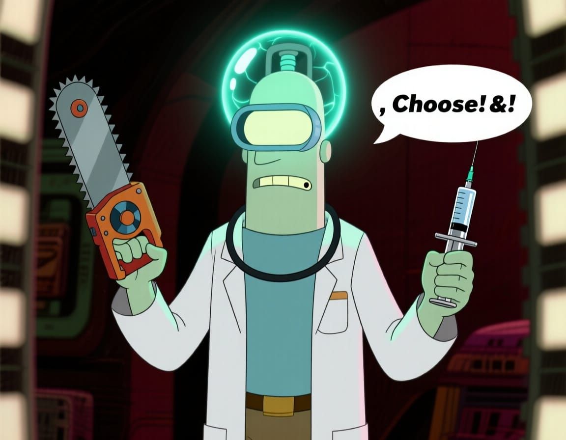 Doctor Perceptron With Plasma Head and Tools in Futurama Sty...