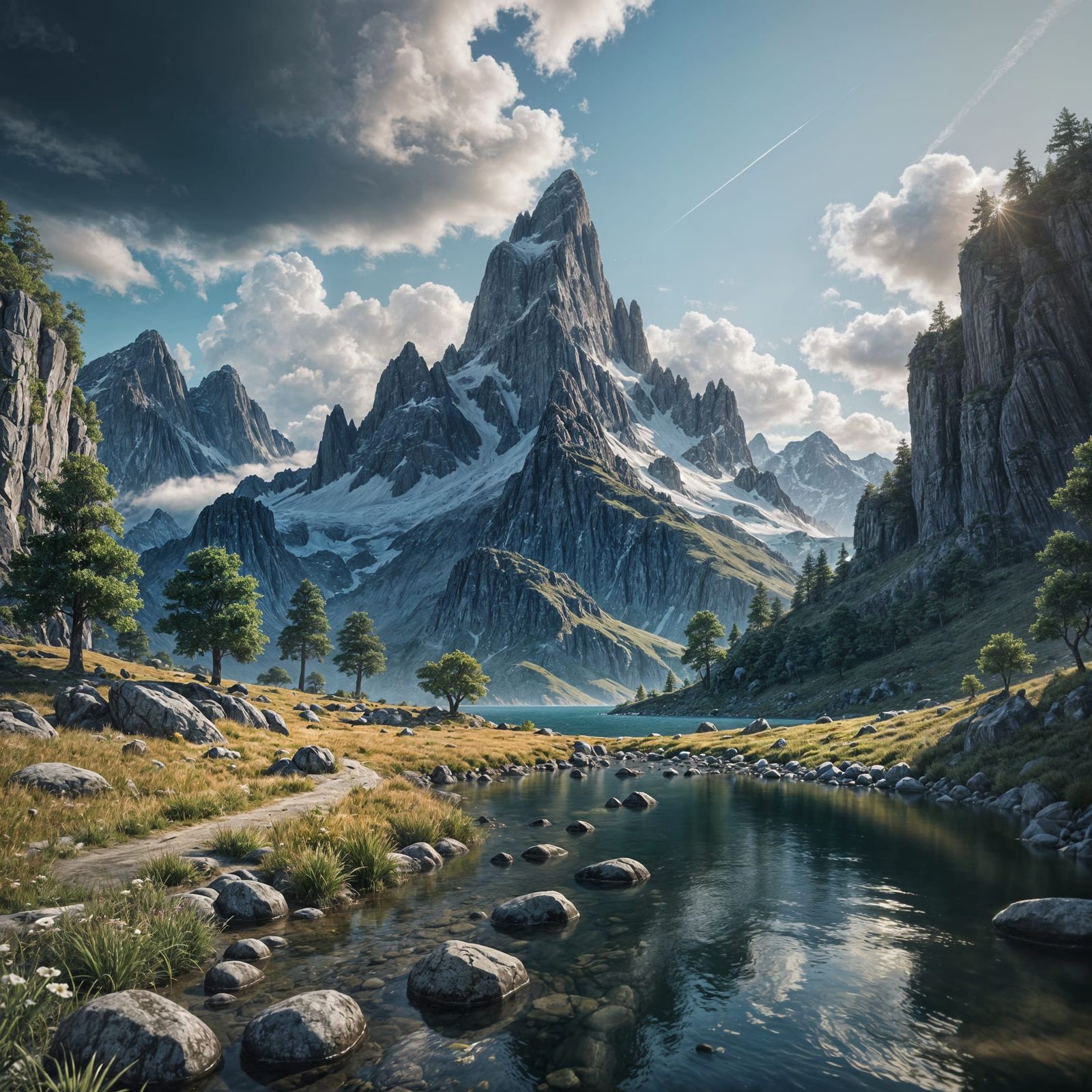 Surreal Dusk Landscape with Peaceful Islands and Lakes