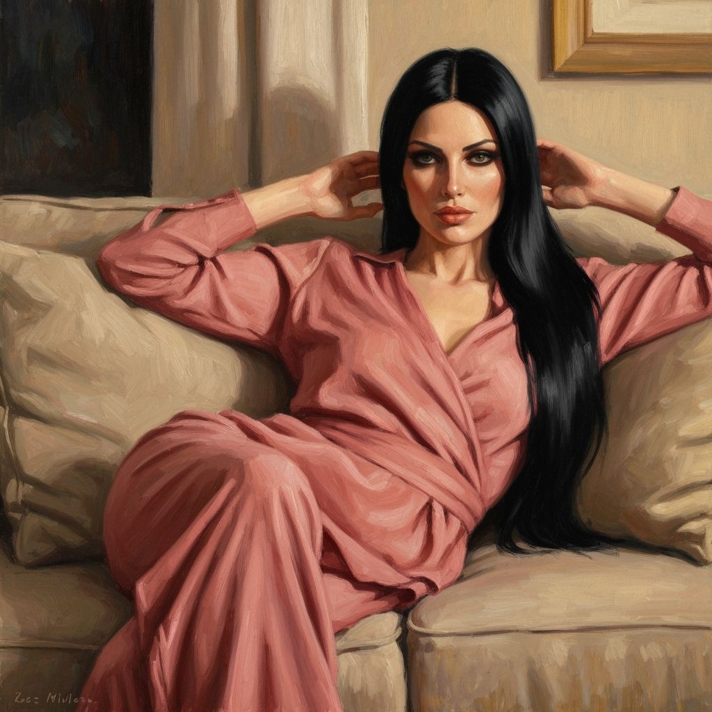 Woman Lounging on Sofa in Cozy Atmosphere