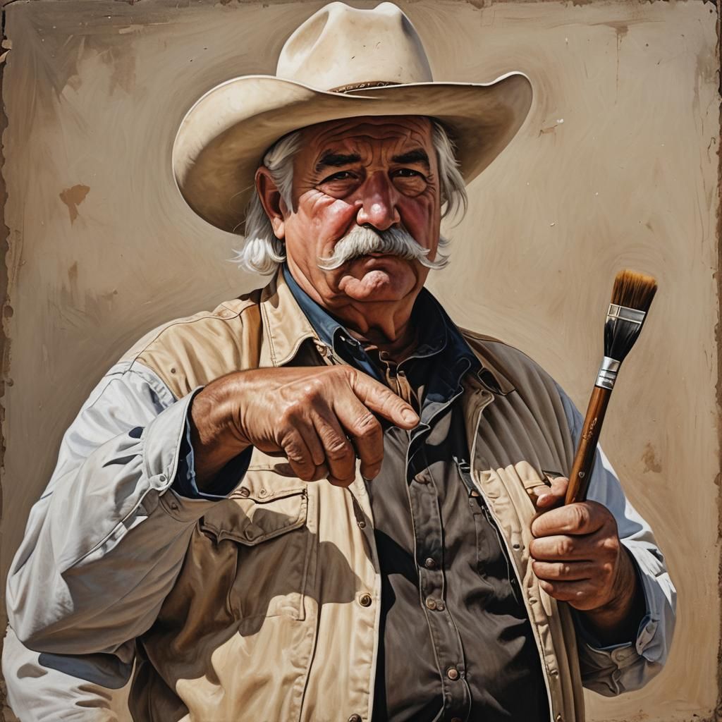 Artist with Brush on Dusty Street in Oil Painting