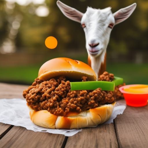 Goat has got his eyes on that sloppy joe!