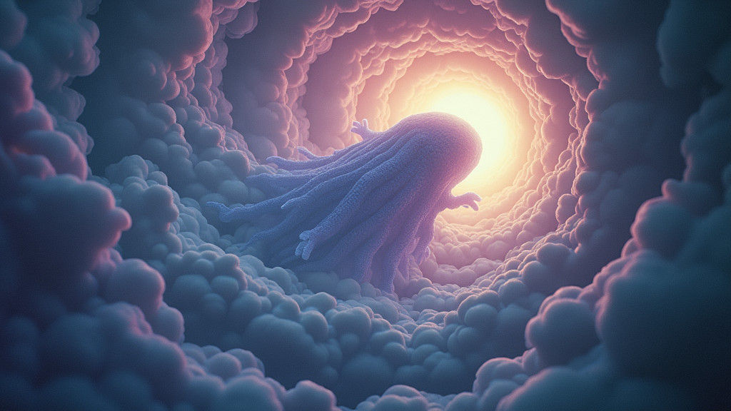 Mystical Glowing Creature in Iridescent Cloud Vortex