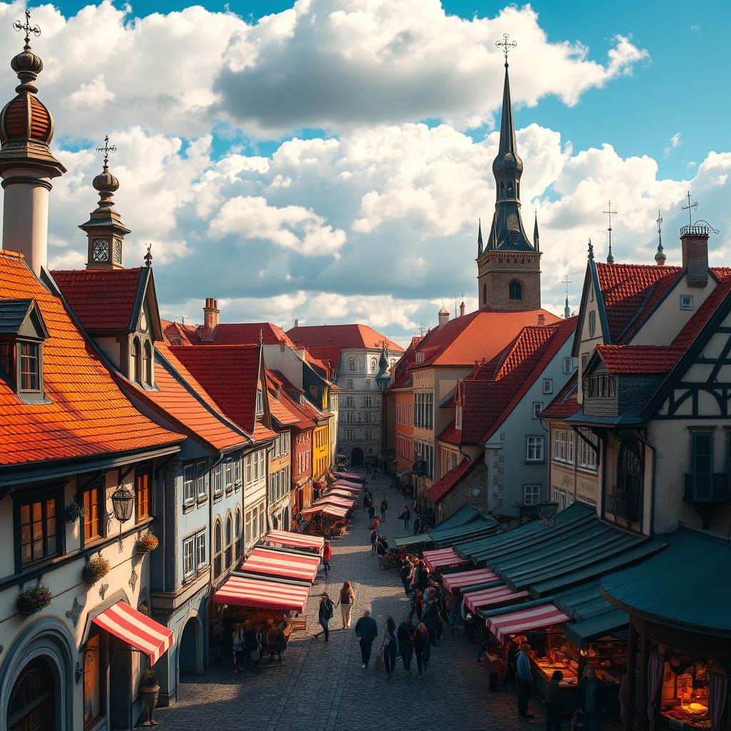 Ethereal Medieval Scene in Golden Light