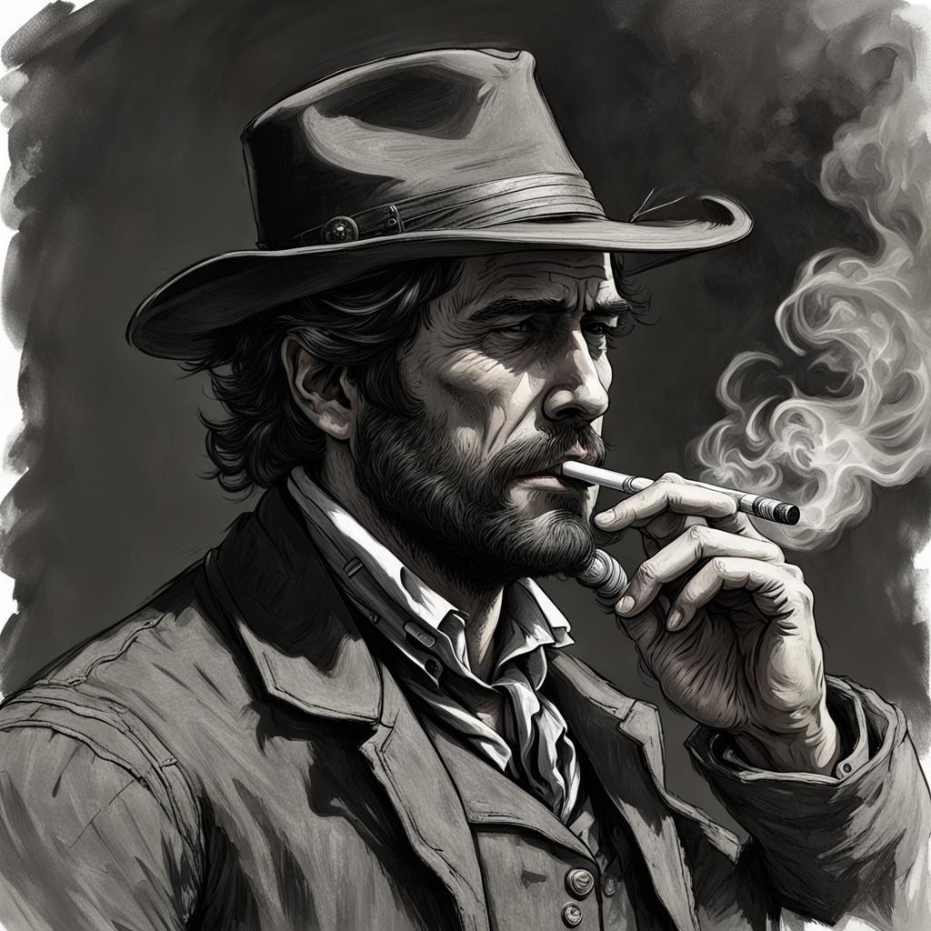 Arthur Morgan Smoking in Horror Style