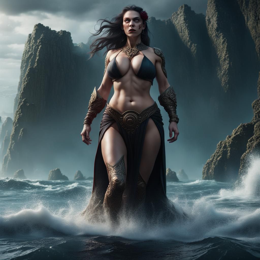 Strong Woman Rises from Sea: Fantasy Concept Art