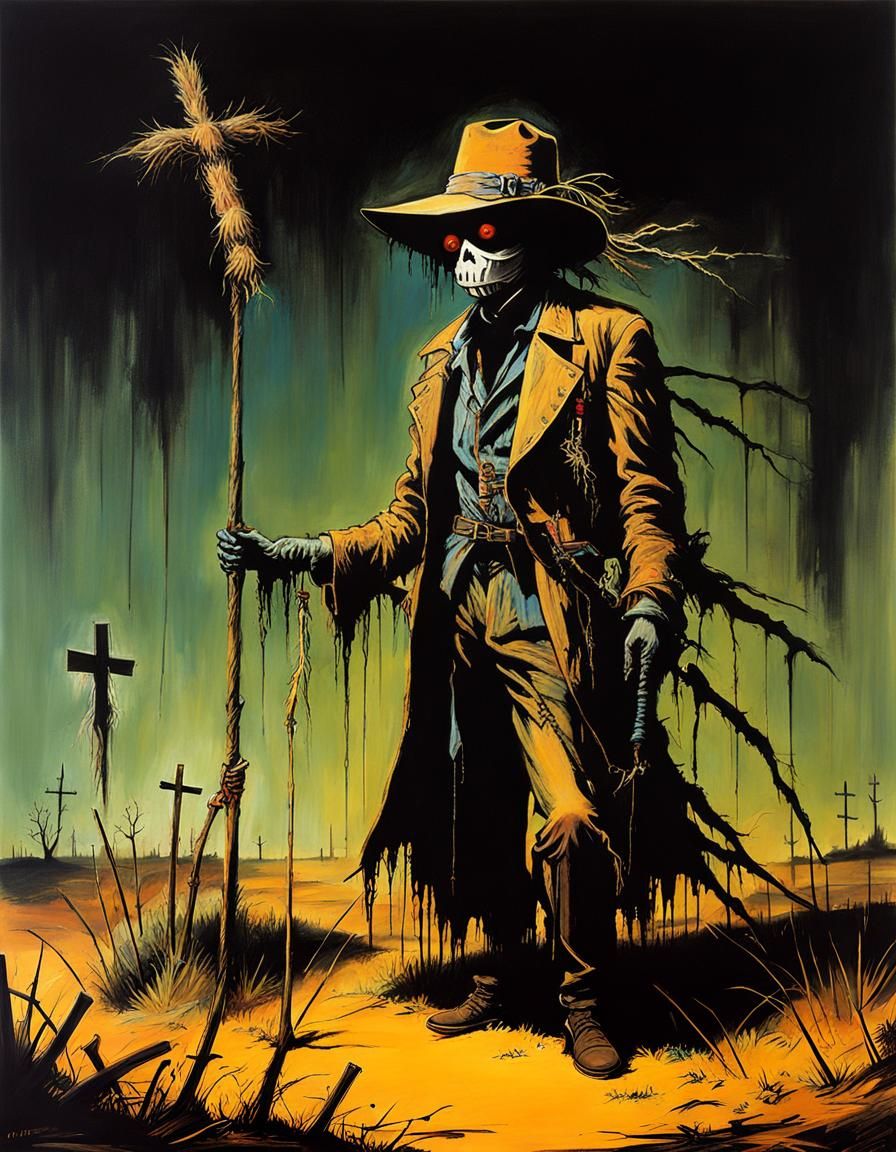 Scarecrow in Shadow: Expressionist Blacklight Art