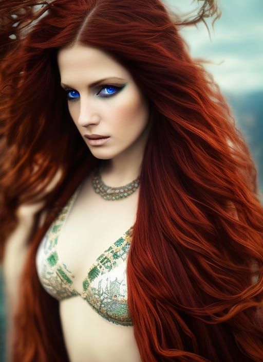 Beautiful Red-Haired Goddess in Hyper-Realistic Digital Art
