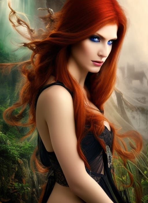 Beautiful Red-Haired Goddess in Hyper-Realistic Digital Art