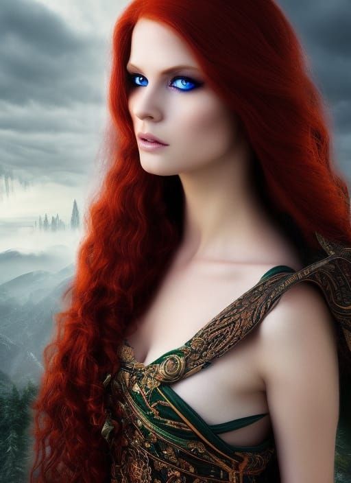 Goddess with Red Hair in Hyper-Realistic Digital Art
