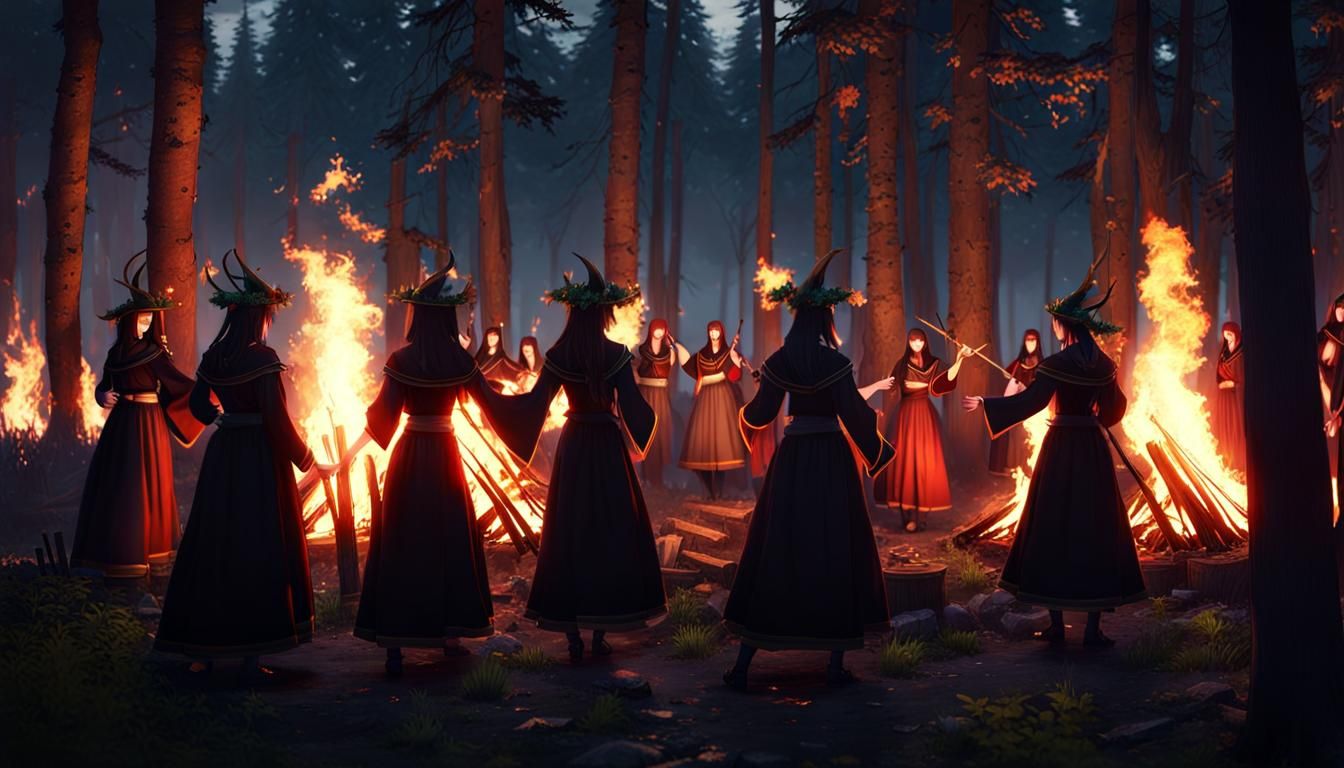 Pagans Dancing in Forest: Detailed 3D Anime Art