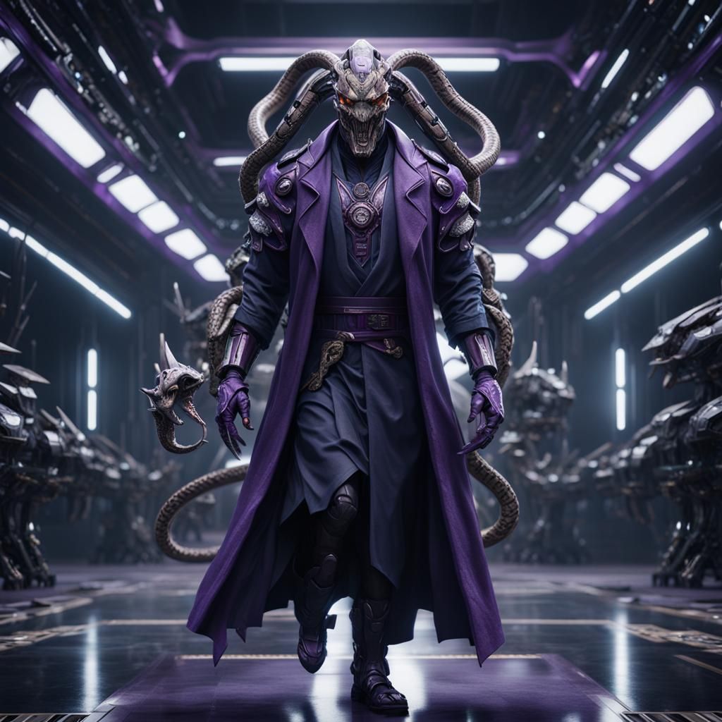 Wicked Snake-Headed Man in Futuristic Sci-Fi Style