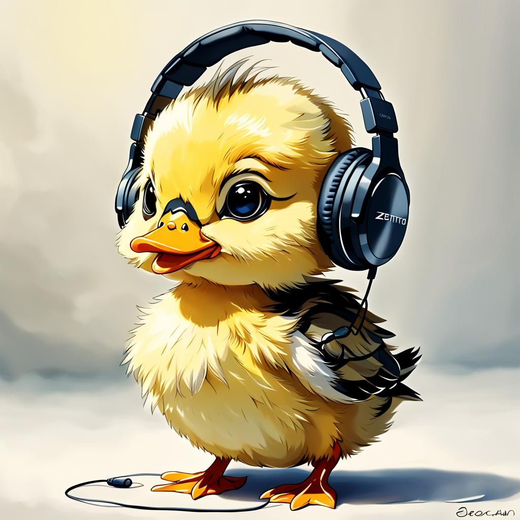 Duckling with Headphones in Anime Style