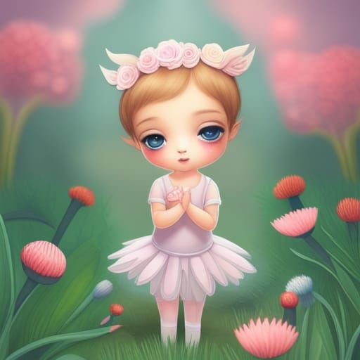 Ballerina Deer in Flower Meadow, Illustrative Art