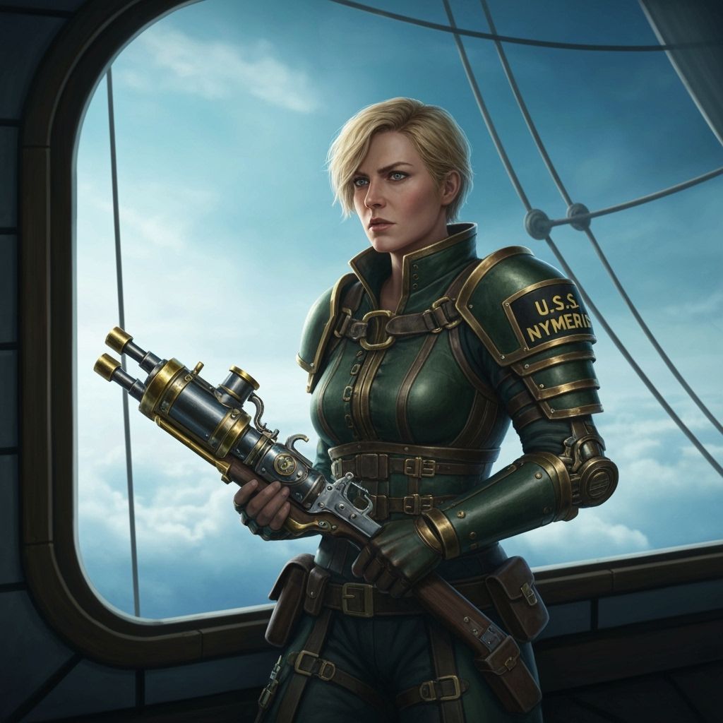 Airship Adventurer Brenna with Musket in Digital Matte Paint...